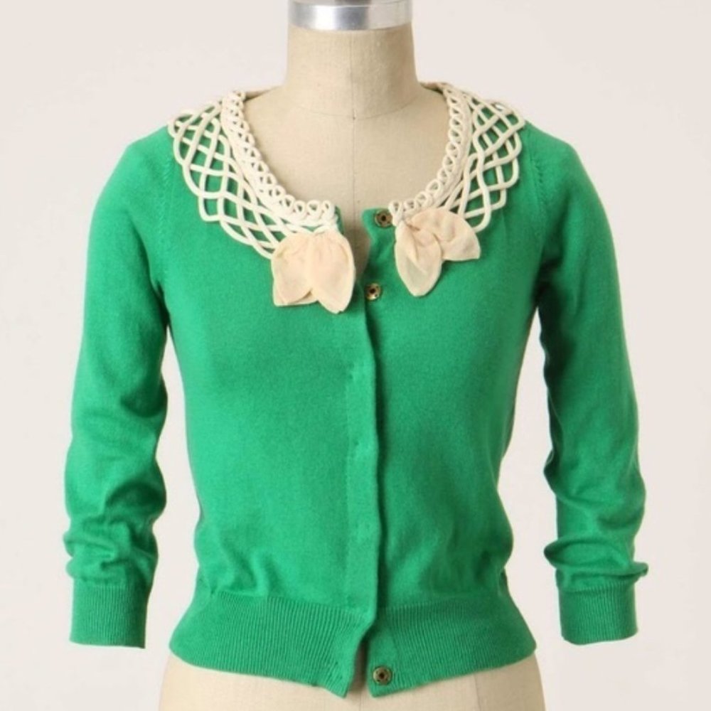 Anthropologie Field Flower Green Cardigan
